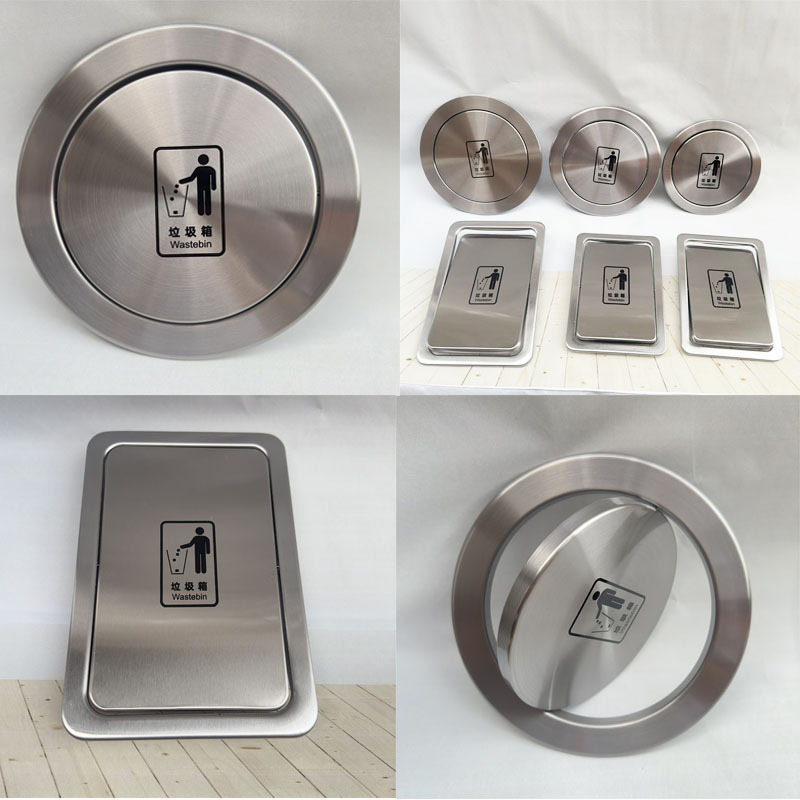 Embedded Washbasin Trash Can for Medical Engineering Bathrooms, 304 Stainless Steel Garbage Lid, Concealed Cleaning Bin