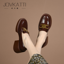 Jovkattis Boy Menleau shoes thick and thick heel 2023 single shoe spring round head high and English skinny shoes