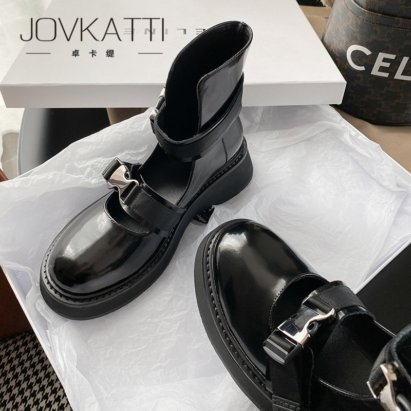 Thick-soled Mary Jane women's shoes French round toe shoes 2022 new autumn double belt buckle high-top loafers