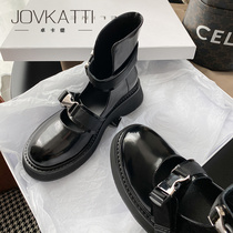 Thick-soled Mary Jane womens shoes French round toe shoes 2022 new autumn double belt buckle high-top loafers