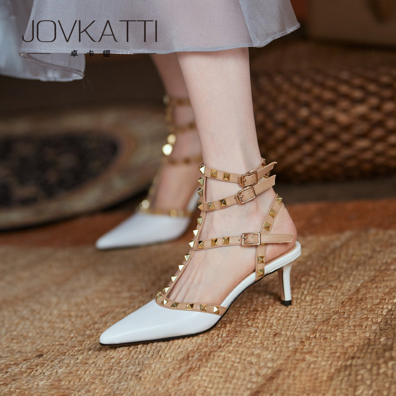 JOVKATTI rivet high heels and lacquer tip tip in 2023 new spring bound with Liudin bauhead sandals