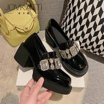 JOVKATTI Water Drill Thick Dilefu Shoes 2023 New Spring Black Heels Cover Single Shoes Paint Shoes