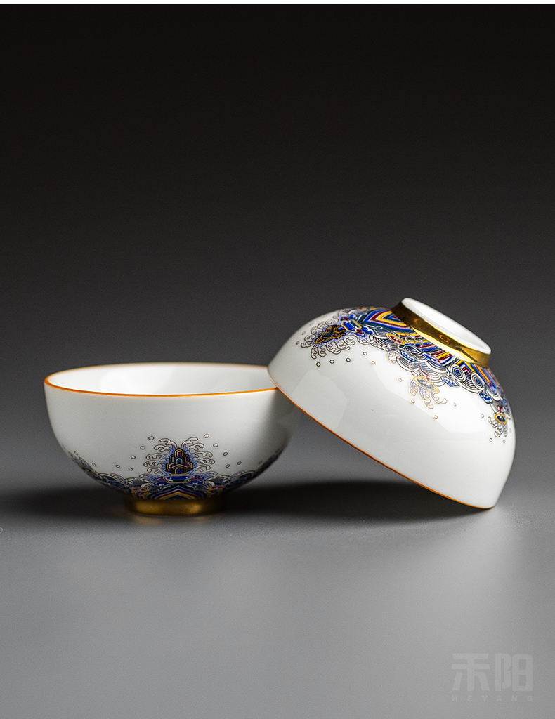 Send Yang gold colored enamel cup of the big sample tea cup single cup white porcelain ceramic kung fu masters cup cup high - end tea sets