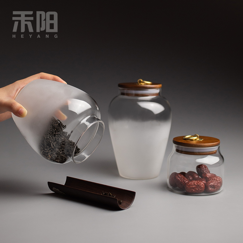 Send Yang acacia wood glass tea pot seal moisture trumpet tea tea storage tanks warehouse storage tank