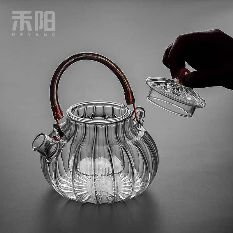 Send Yang Japanese petals glass teapot girder pot of household filter boil tea heat - resisting teapot kung fu tea set