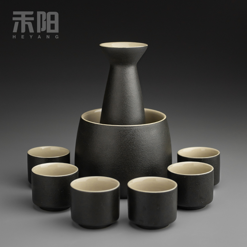Send Yang Japanese black pottery temperature wine pot clear wine wine suits for the and hip hot hip ceramic bottle glass