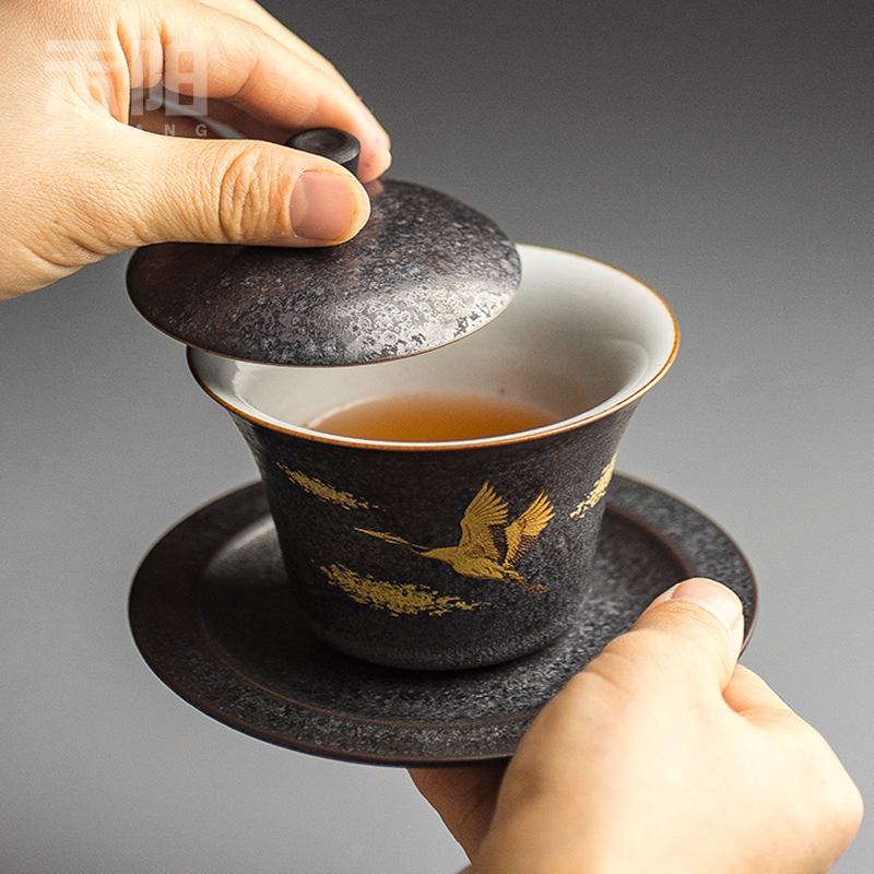 Send Yang vintage silver spot glaze tureen kung fu tea tea ware cups from running Jin Sancai home make tea cup large bowl