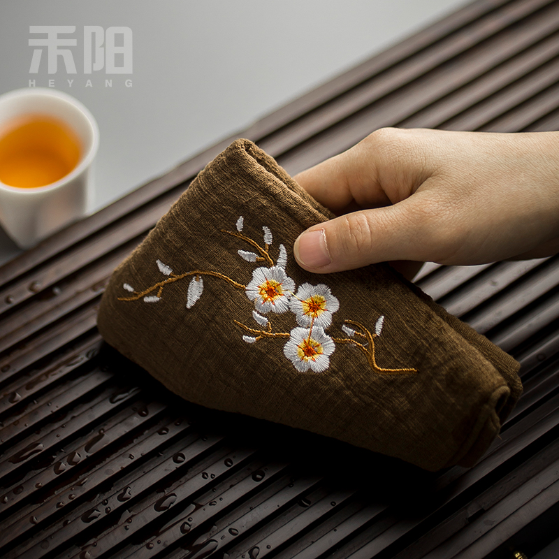 Send Yang bibulous thickening tea towel embroidery name plum quadrate tea tea tea accessories restoring ancient ways is plain coloured cotton and linen cloth tea