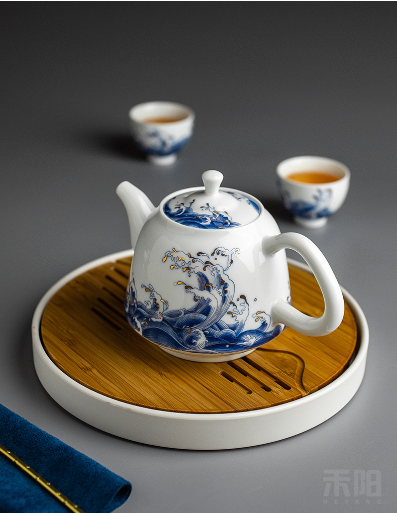 Send Yang mare undarum pentium ceramic teapot large teapot blue small single pot of household of Chinese style kung fu tea set the teapot