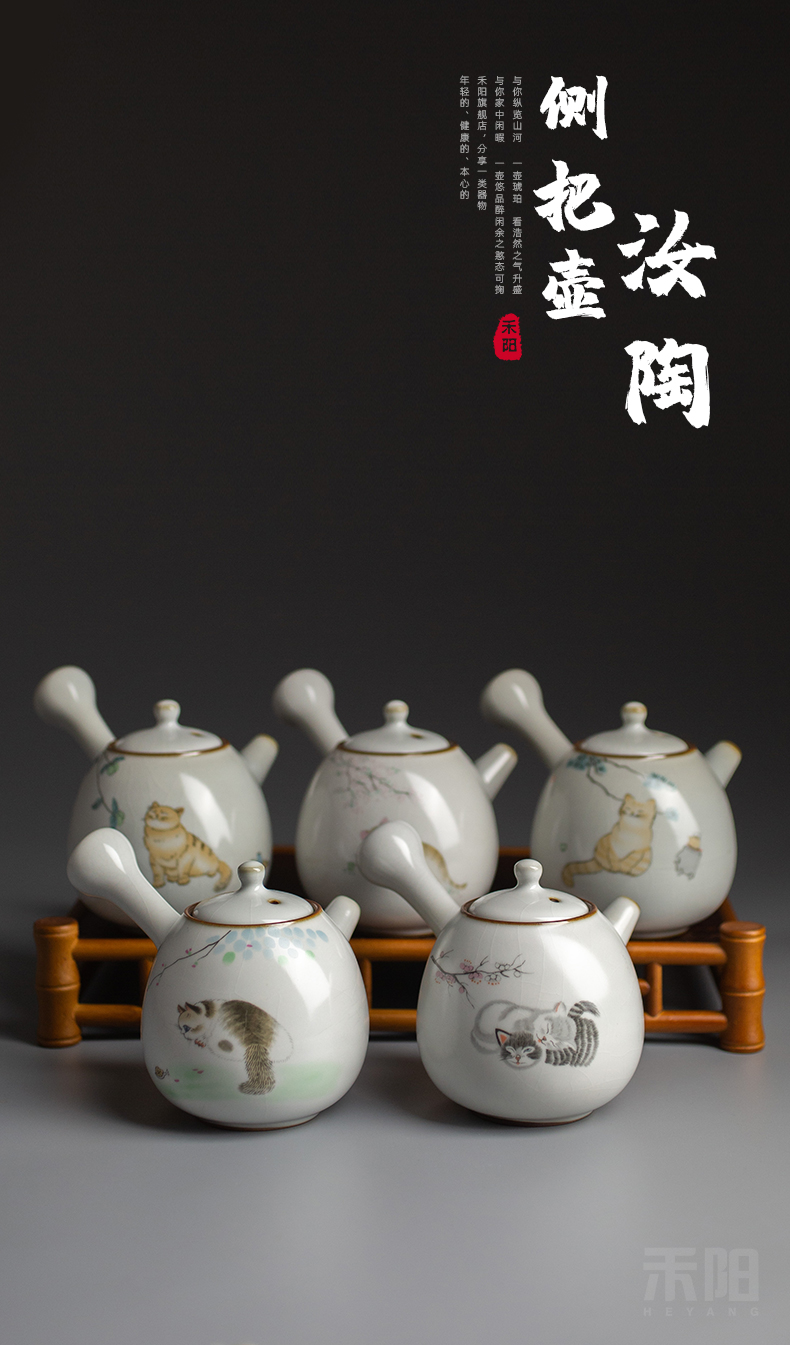 Send Yang your up slicing side pot home filtration ball teapot ceramic teapot Chinese kung fu tea set the cat