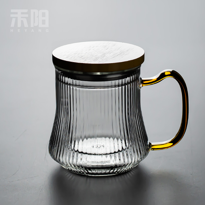 Send Yang Japanese heat - resistant glass cup three filtering water glass tea cup with lid office flower tea cups