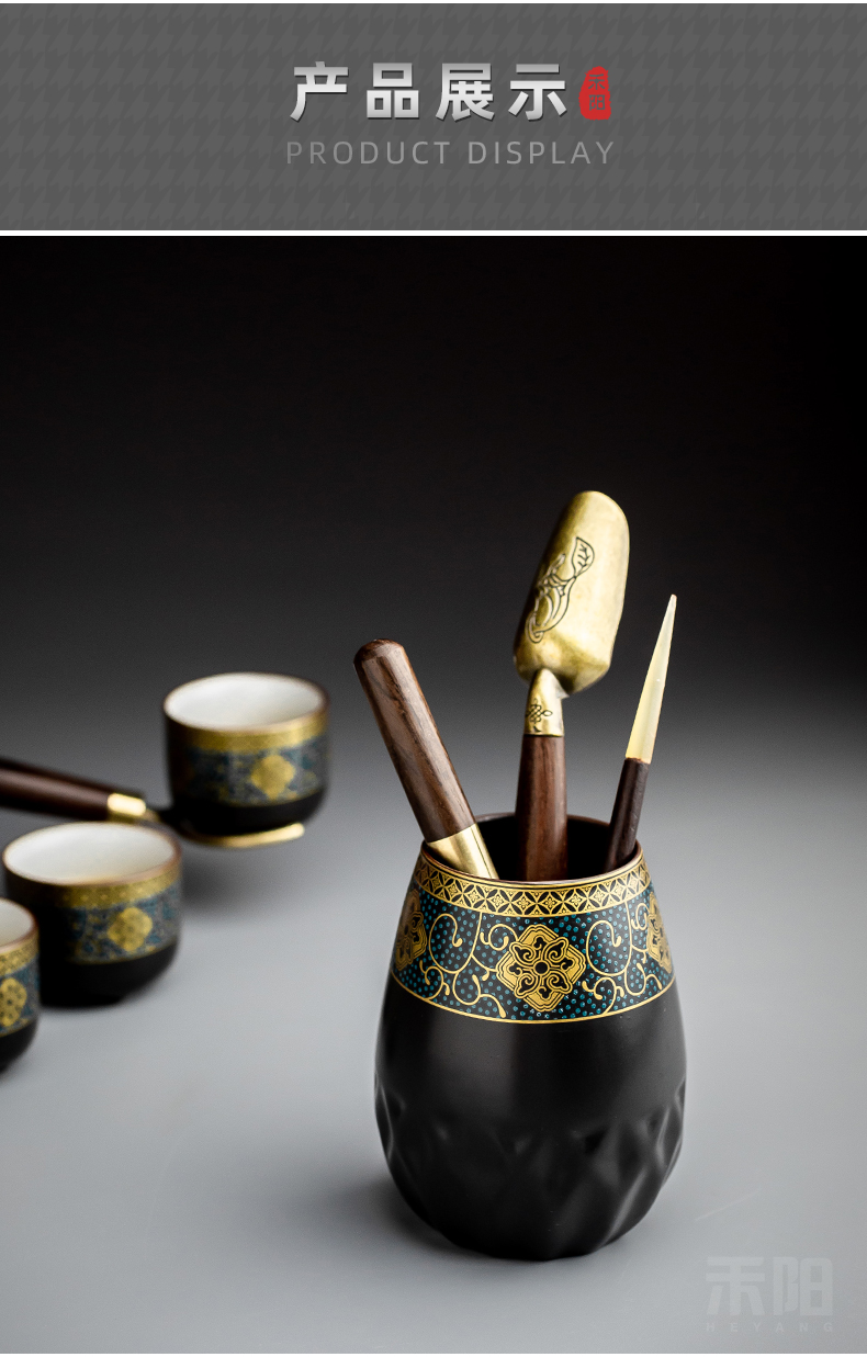 Send Yang retro gold tea six gentleman 's suit household ceramic tea set tea tray parts kung fu tea tea art