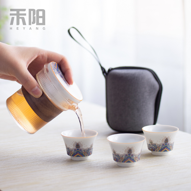 Send Yang glass crack cup hot ceramic a pot of secondary and tertiary prevention cup contracted portable travel kung fu tea set
