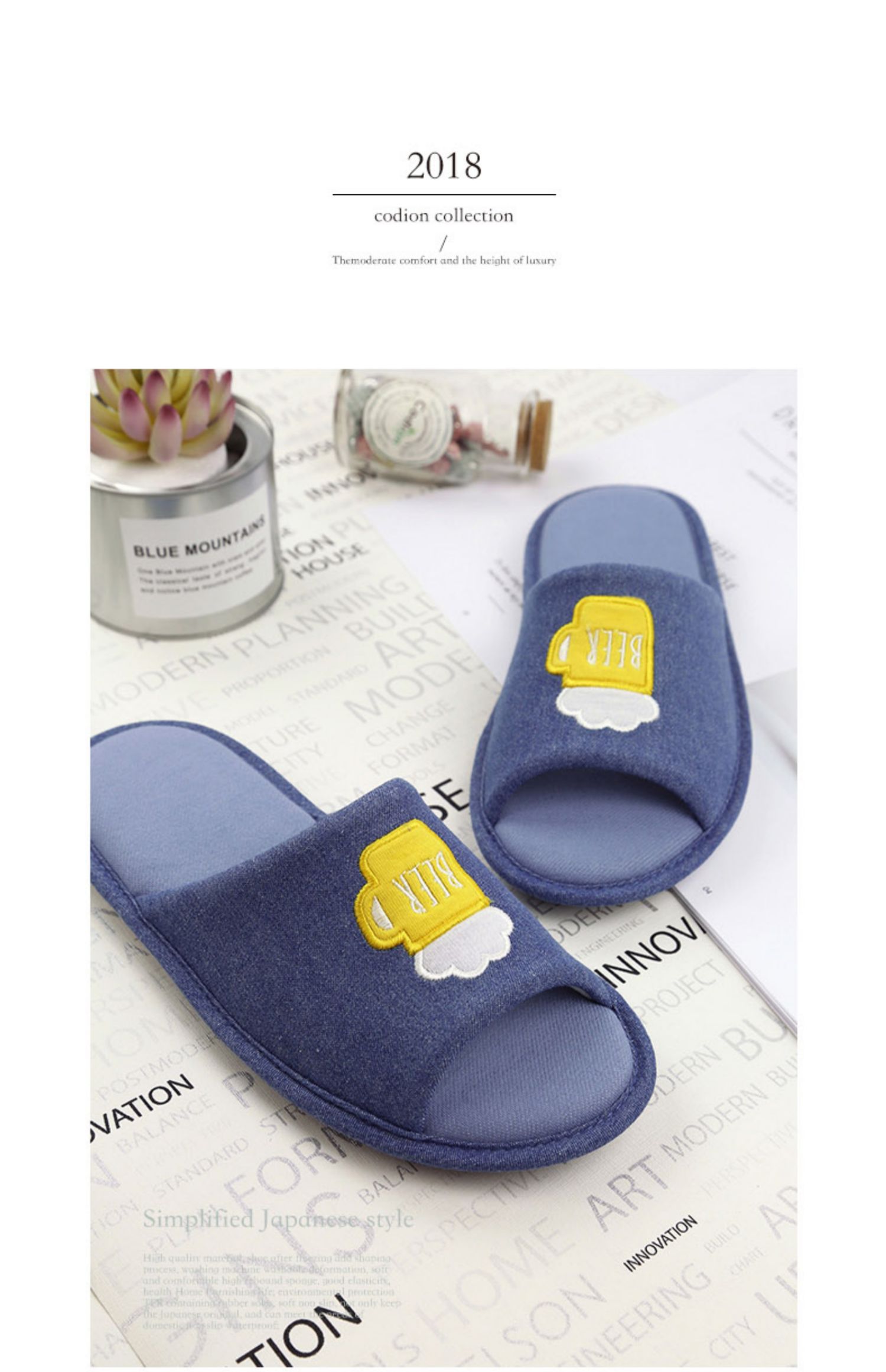Mùa xuân hè phong cách denim nhà sàn gỗ chống thấm chống trượt trong nhà hộ gia đình nam nữ đôi dép mềm đế mềm - Trang chủ dép nam đi trong nhà