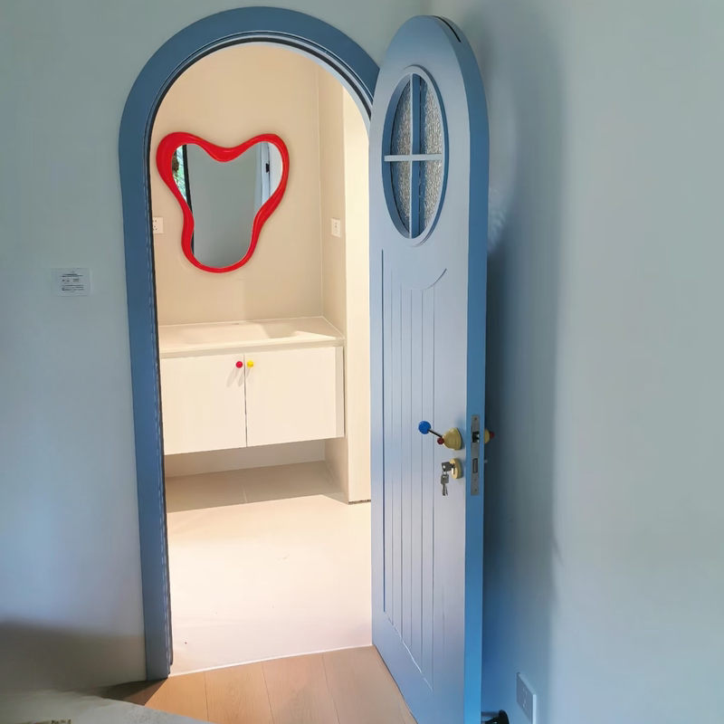 Children's Room Small Blue Door, Bedroom Door, Room Door, Door-In-Door, Solid Wood Lacquered Perforated Door with Small Door, Dopamine-Colored Door