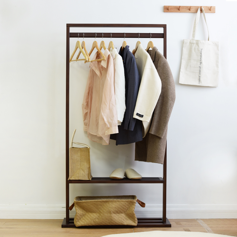 All solid wood simple household hanger simple modern Japanese style bedroom storage storage floor coat clothes rack