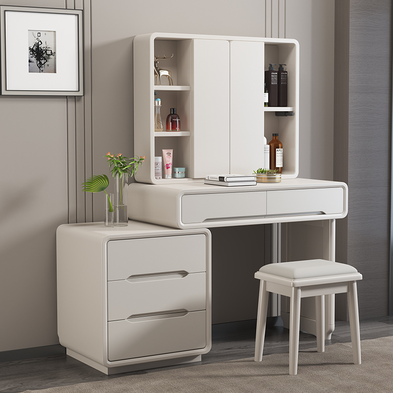 All Solid Wood Dressing Table with Mirror, Foldable and Hidden, Bedroom Simple Modern Storage Cabinet Integrated Dressing Table