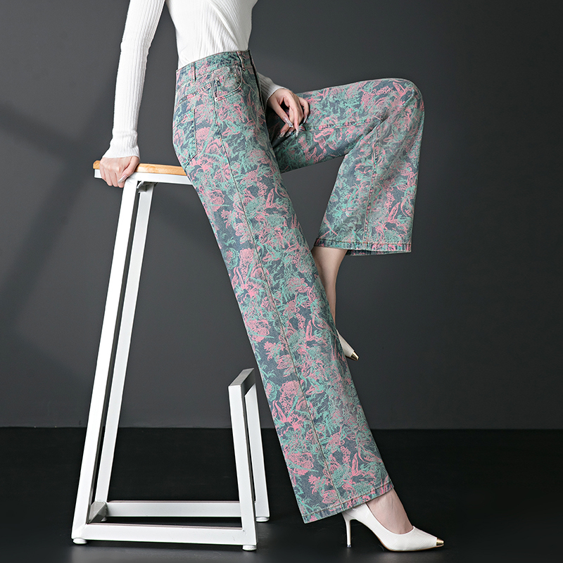 Fashion Printed Jeans for Women 2026 New High-Waisted Slimming Loose Casual Versatile Straight Wide-Leg Pants Fashion Printed Jeans for Women 2026 New High-Waisted Slimming Loose Casual Versatile Straight Wide-Leg Pants
