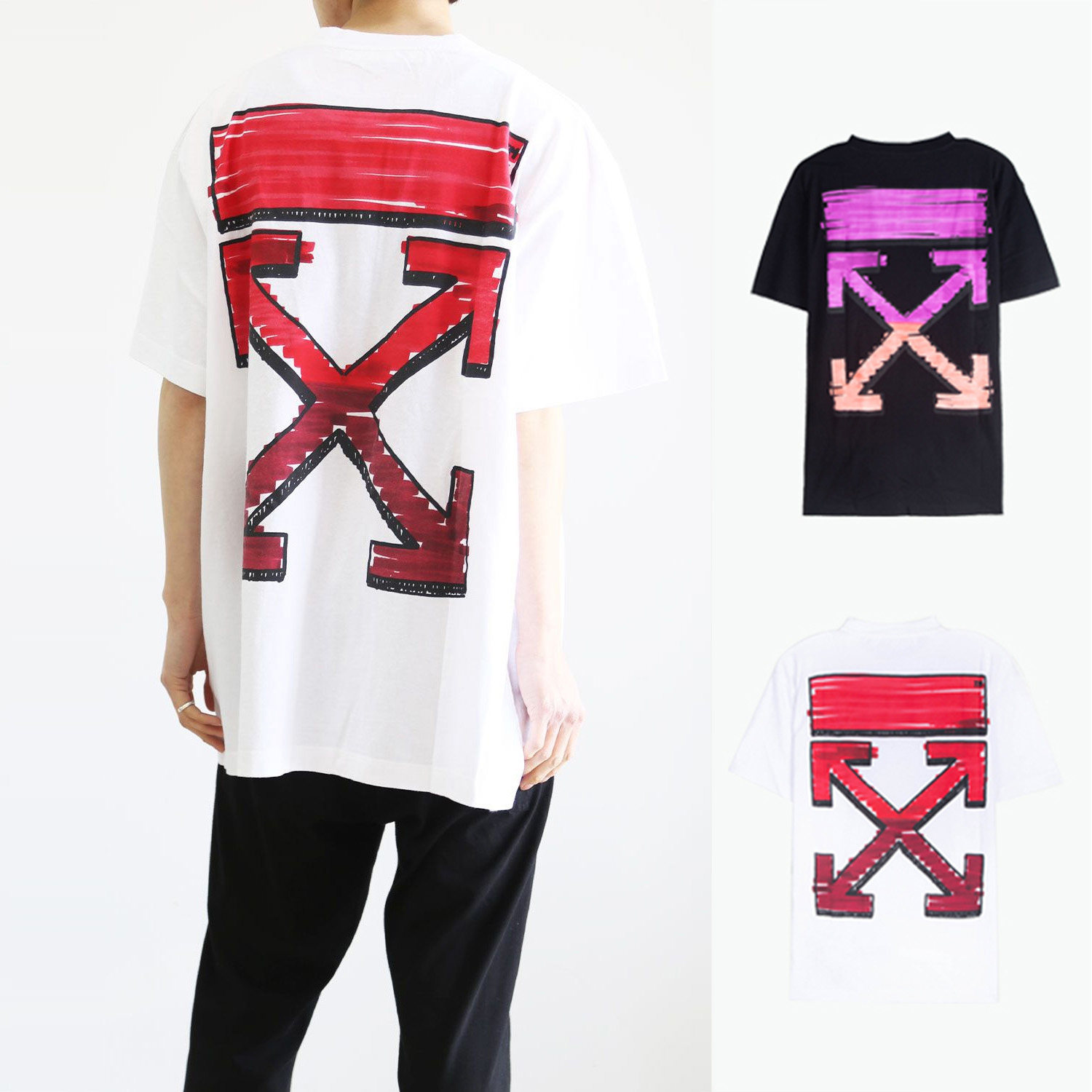 OFF WHITE marker graffiti arrow T-shirt two sizes larger OMAA038R21-JER002