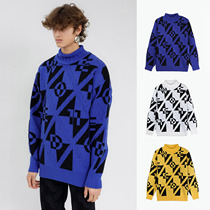 WE11DONE full of letters jacquard turnely rolled collar-knitted sweatshirt OVERSIE WD-KO3-21-605-U