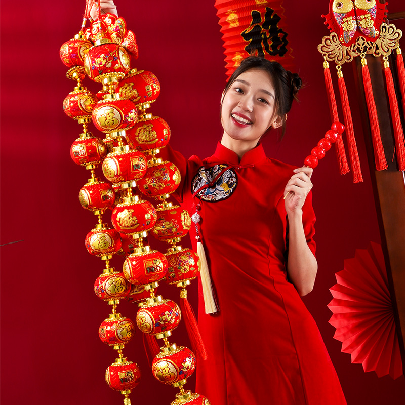 Large red small lantern string hanging decoration creative personality decoration hanging decoration indoor living room series of hanging strings scene arrangement