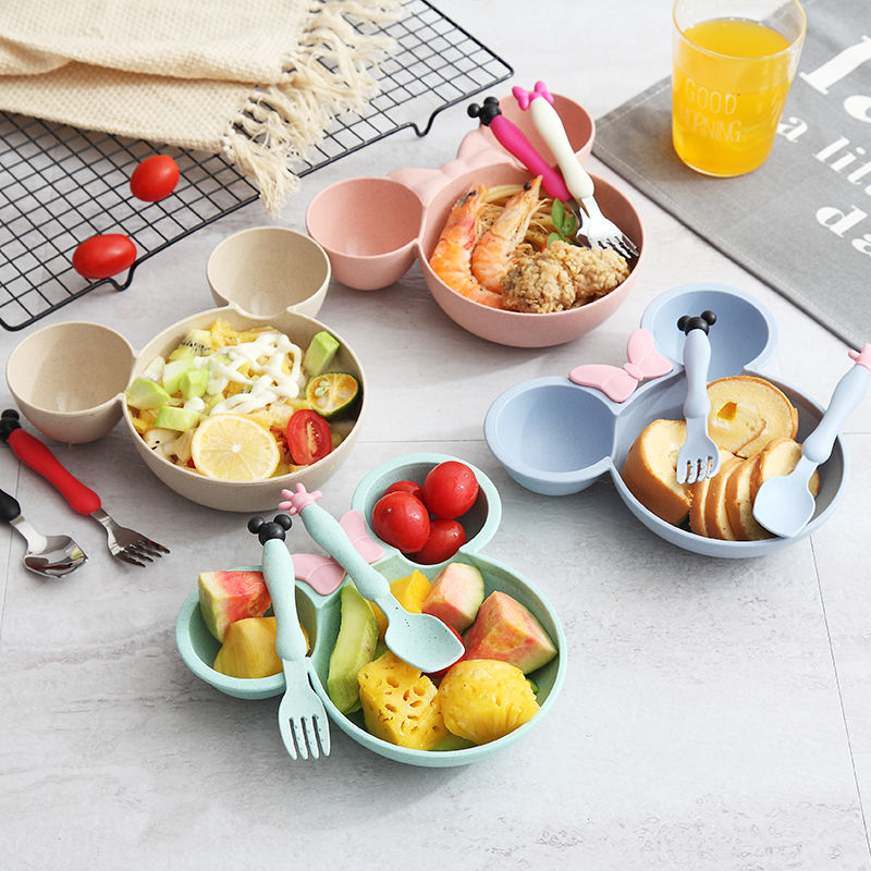Wheat straw tableware express cartoon mickey bowl sets of household children eat baby rice bowl bowl drop plastic bowl