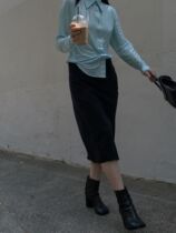 Spot We11done Sky Blue Metallic Long Sleeve Stretch Shirt