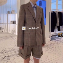 40% off in stock Maison Margiela brown wool plaid suit jacket 5 points mid-tube trousers