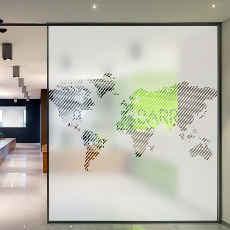 World above glass stickers company moving door meeting room partition lines transparent frosted custom glass cling film