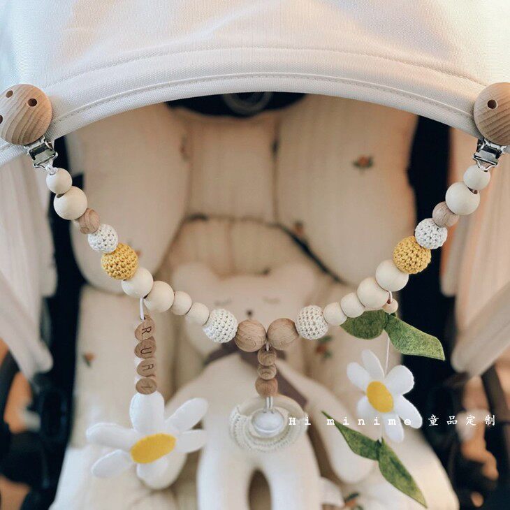 ins Korean wind custom name letter baby car pendant piece toddler wood bead string headboard music bells rattle bell cart hanging accessories