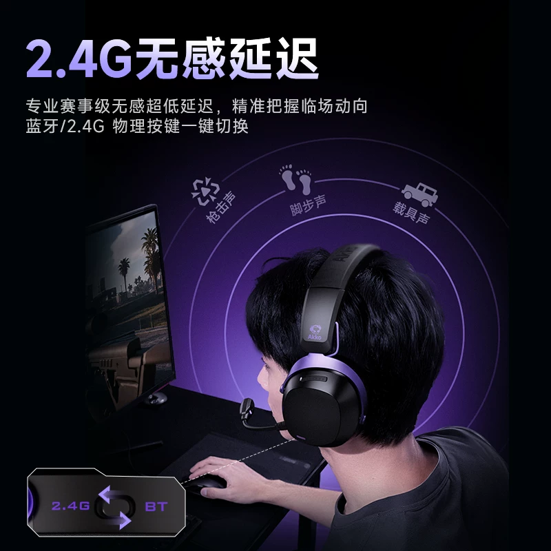 AKKO GH300 беспроводная гарнитура для игр, четырехрежимное соединение, стереозвук без задержки 2.4G