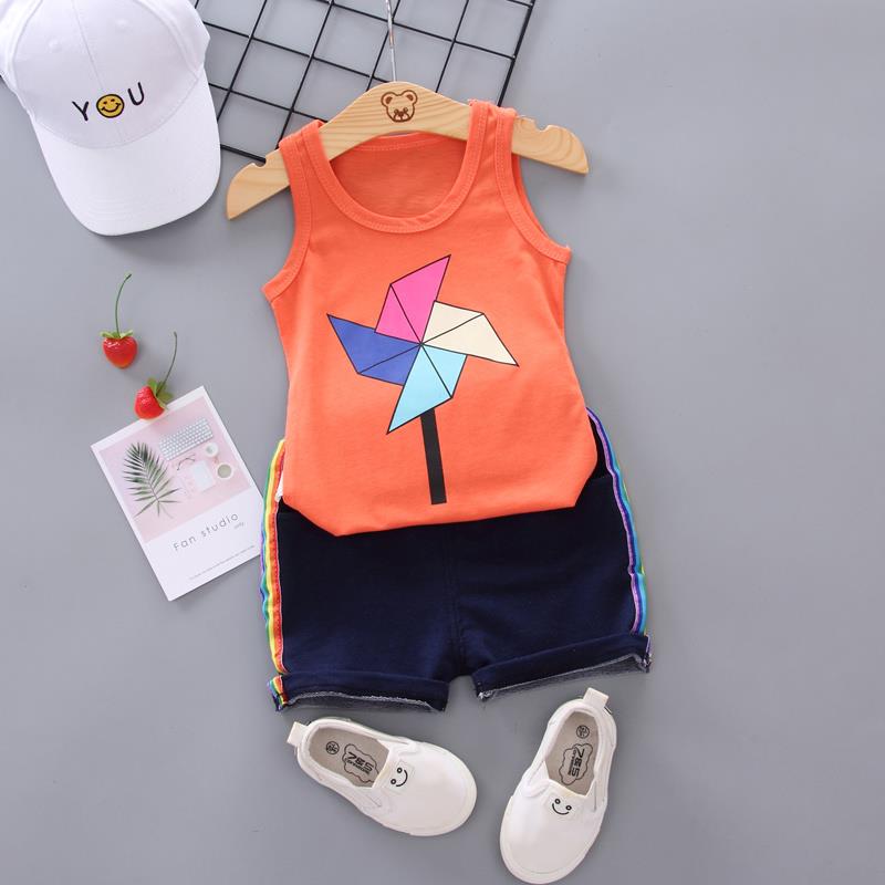 Lanh phù hợp với mùa hè tháng bé triều đứa trẻ con 4 tuổi thời trang mặc vest quần short hai mảnh bộ lanh bông.