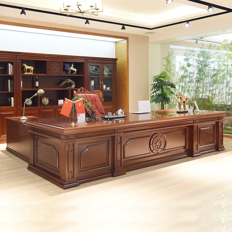 High-end Desk Boss Table Presidents Table New Chinese Office Furniture Big Bantai Atmospheric Office Table And Chairs Combination