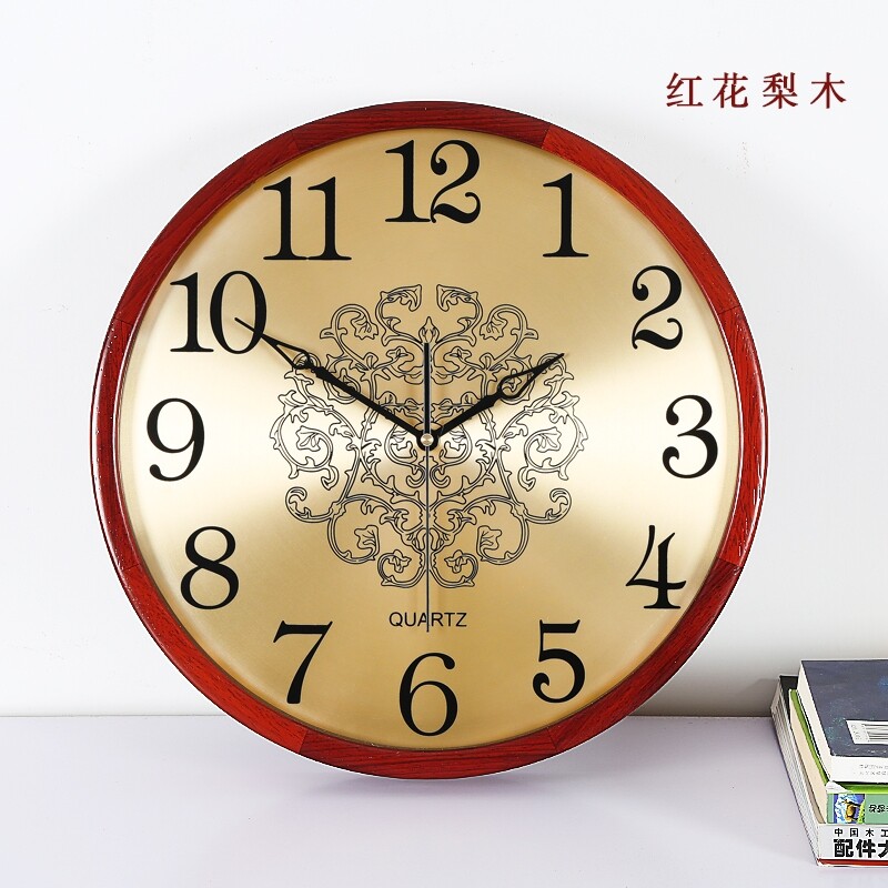 New Chinese solid wood hanging bell living room red flower pear muted Chinese wind clock brief for home and watch retro big hanging table