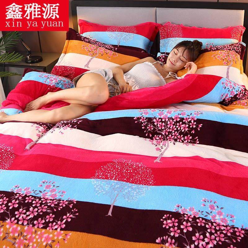 Thickened flannel quilt cover coral fleece plush warm quilt cover single piece winter plus velvet student plush 1 5m bed