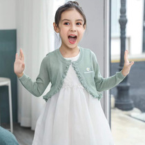 Summer girls ice silk cardigan summer air conditioning cloak children sun protection small coat baby thin shawl with skirt