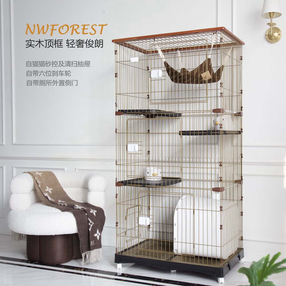 STYLE) Norwegian Forest Cat Cage Mega Free Space Home Villa two-and-three-layer solid wood Large Number of Cat Cage