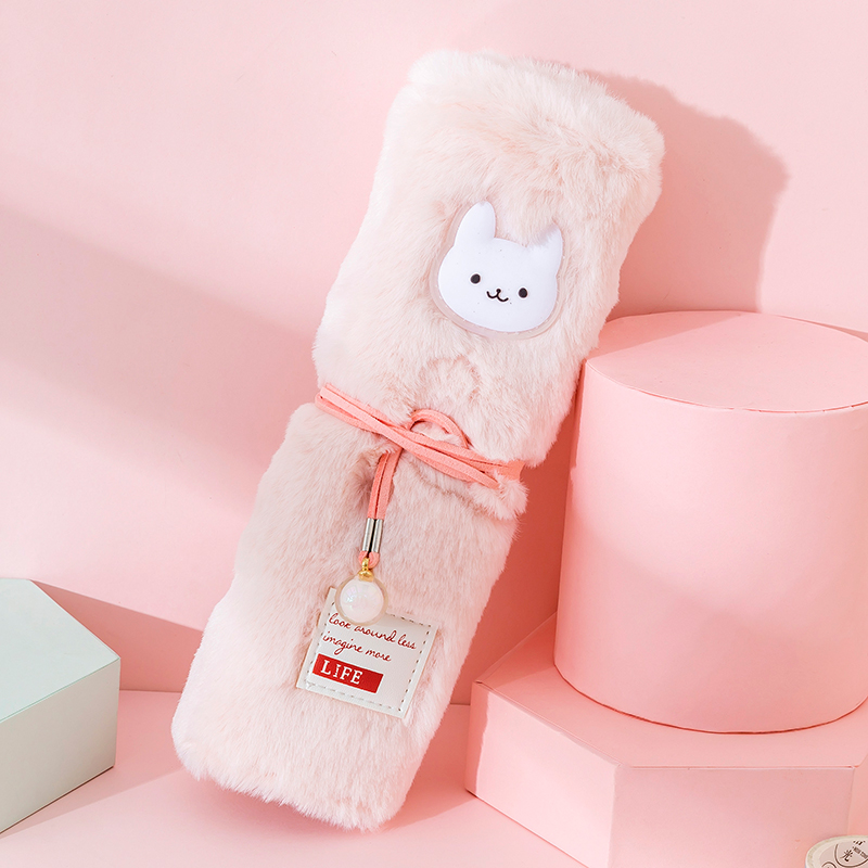 Plush Light Pink CatSuper cute ins Plush Pencil case female Korean version college student lovely Stationery pencil case personality high-capacity Cartoon pencil case originality junior school student Pencil case  For students Simplicity Insert pen bag