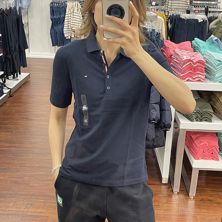 Tommy Hilfiger Women's Summer Fashionable and Comfortable Stretch Cotton Standard Casual 4-Button Short-Sleeved Polo Shirt