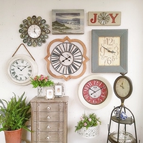Large collection of solitary products-American retro imitation iron wall clock clock home soft clothing accessories wooden watch ornaments