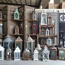 Solitary collection-American retro wrought iron wooden portable lantern outdoor courtyard decoration Flower Room wind lantern candlestick