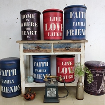 Large collection of solitary products-European retro engineering soft decoration antique leather sofa bench storage storage bucket box stool