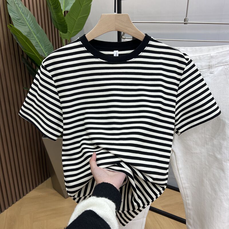 Line Design Round Neck Slim Fit 2026 Summer Men's Versatile Trendy Urban American Casual Fashion T-Shirt Base Layer