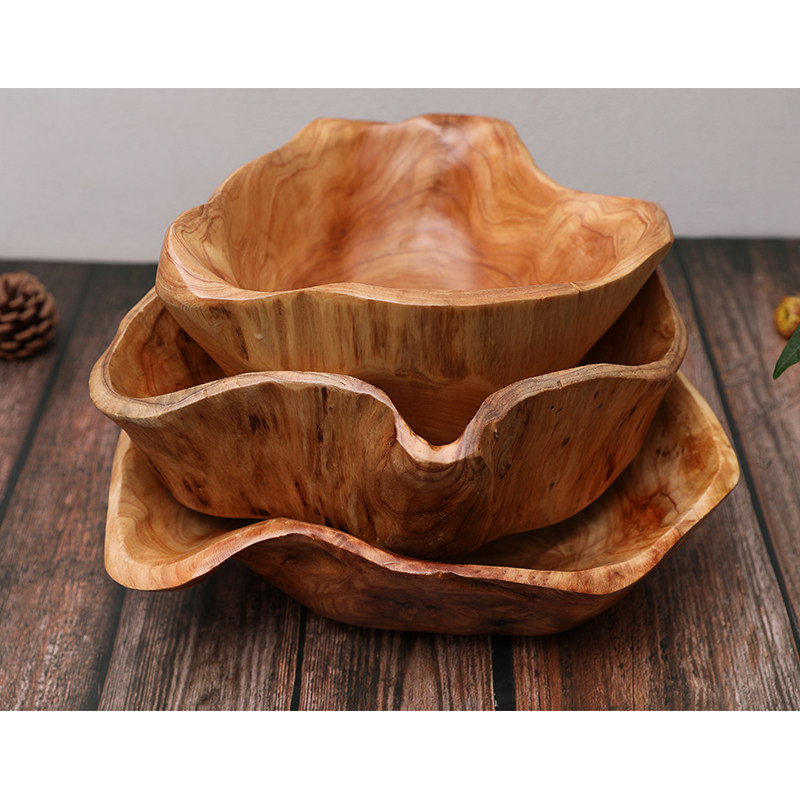 Solid wood fruit bowl fruit plate living room home Nordic style net red retro creative wooden snack plate dry fruit plate