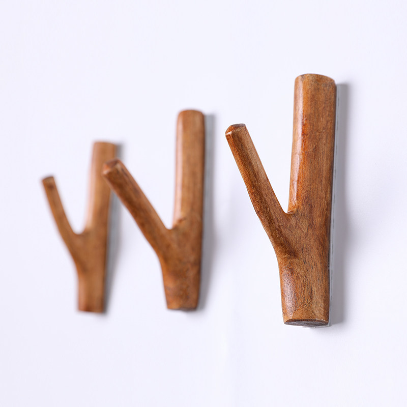 Nordic countryside retro creative branch hook non-perforated solid wood hook garden style decoration wall hanging branch clothes hook
