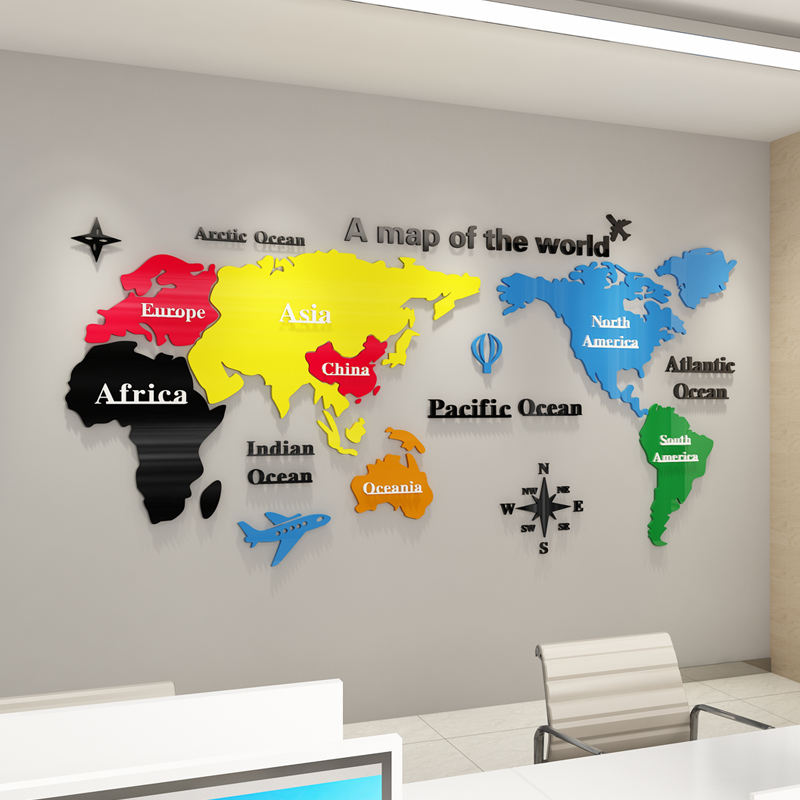 Acrylic 3d Solid Wall Sticker World Modern Brief Map Living Room Sofa Background Wall Decoration Office Sticker