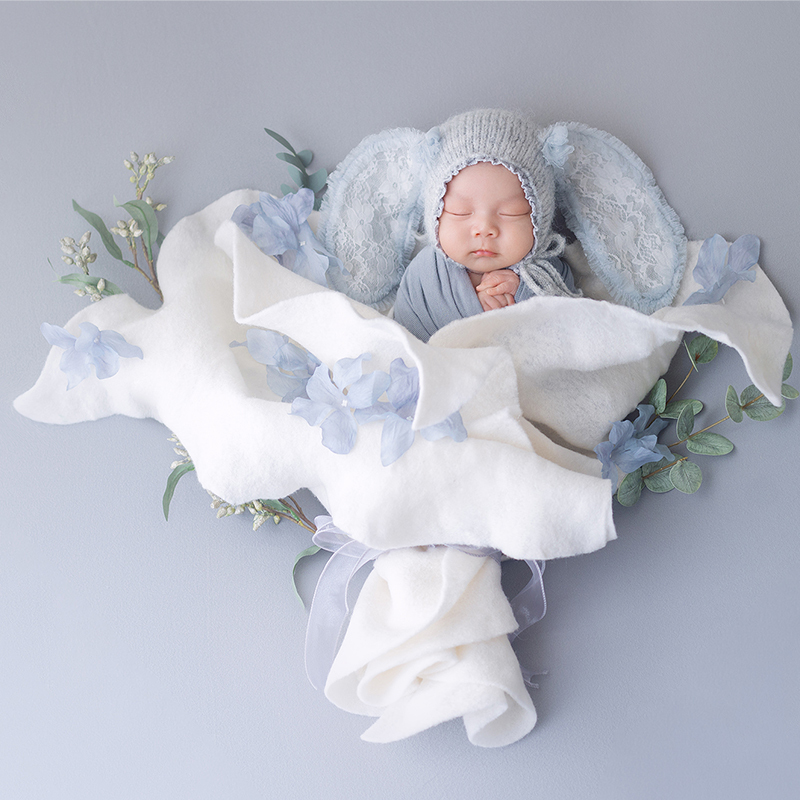 Kd New Full Moon Photo Props for Newborns, Baby Photography, Gray and Blue Lace Bunny Photography Outfit