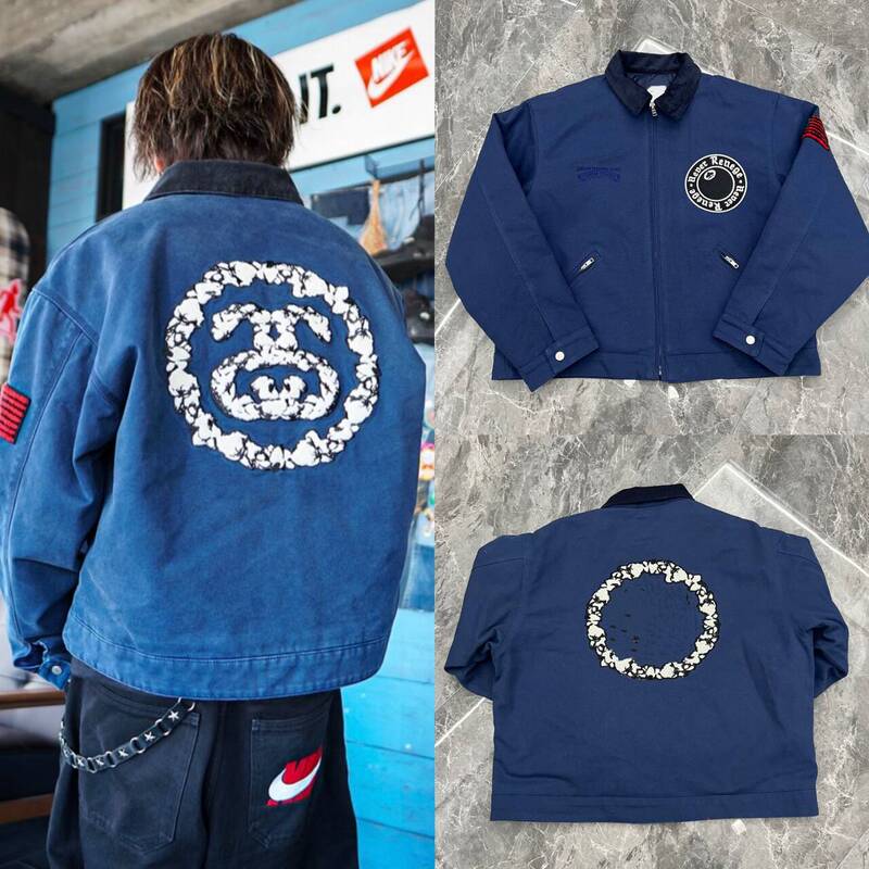 Autonomous 25Ss Denim Collaboration American Retro Workwear Jacket Black Eight Embroidery Unisex Streetwear Jacket