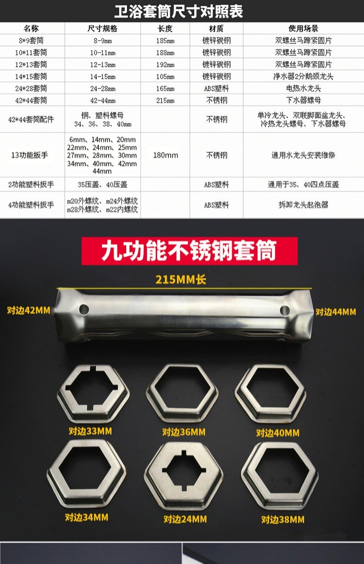 Rửa chậu rửa chén bát công cụ loại bỏ cài đặt phòng tắm sửa chữa ổ cắm hex cờ lê vít nut - Dụng cụ cầm tay