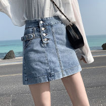 Denim skirt womens 2021 summer new Korean version of high waist denim skirt skirt a bag hip slim Hong Kong style